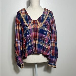 Free People Plaid Women's Top with Ruffle Collar Medium